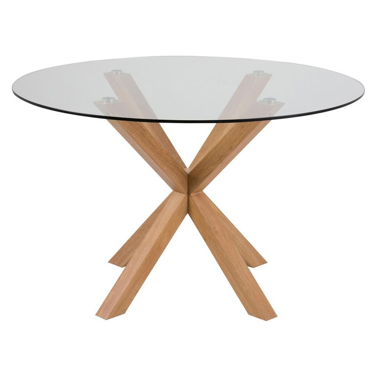 Heaven Round Dining Table - 4 Seater - 119cm - Glass - with Oak Star Legs