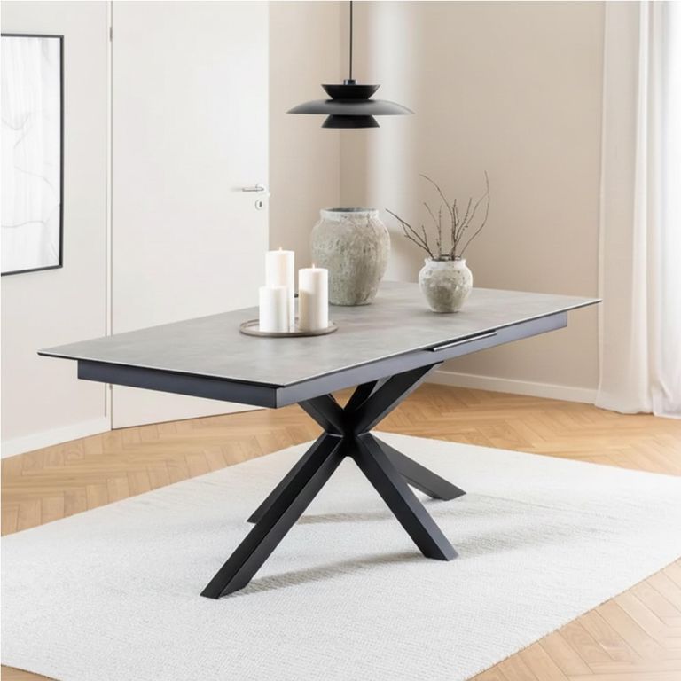 Heaven Extending Dining Table - 8-10 Seater - 200cm-240cm - Grey Ceramic - with Star Legs