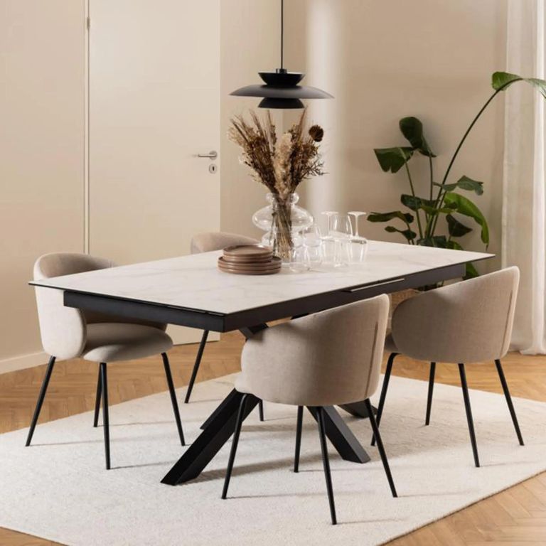 Heaven Extending Dining Table - 8-10 Seater - 200cm-240cm - White Ceramic - with Star Legs