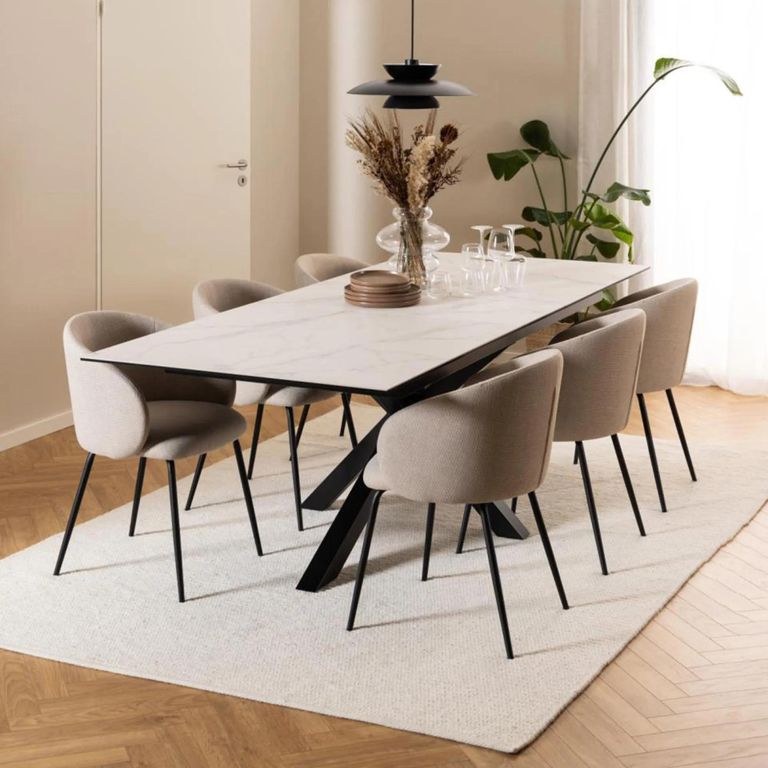 Heaven Extending Dining Table - 8-10 Seater - 200cm-240cm - White Ceramic - with Star Legs