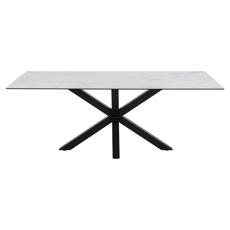 Heaven Round Dining Table - 8 Seater - 200cm - White Ceramic and Black - with Star Legs