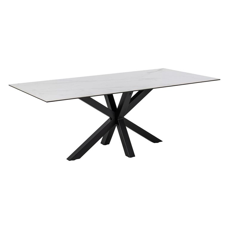 Heaven Round Dining Table - 8 Seater - 200cm - White Ceramic and Black - with Star Legs