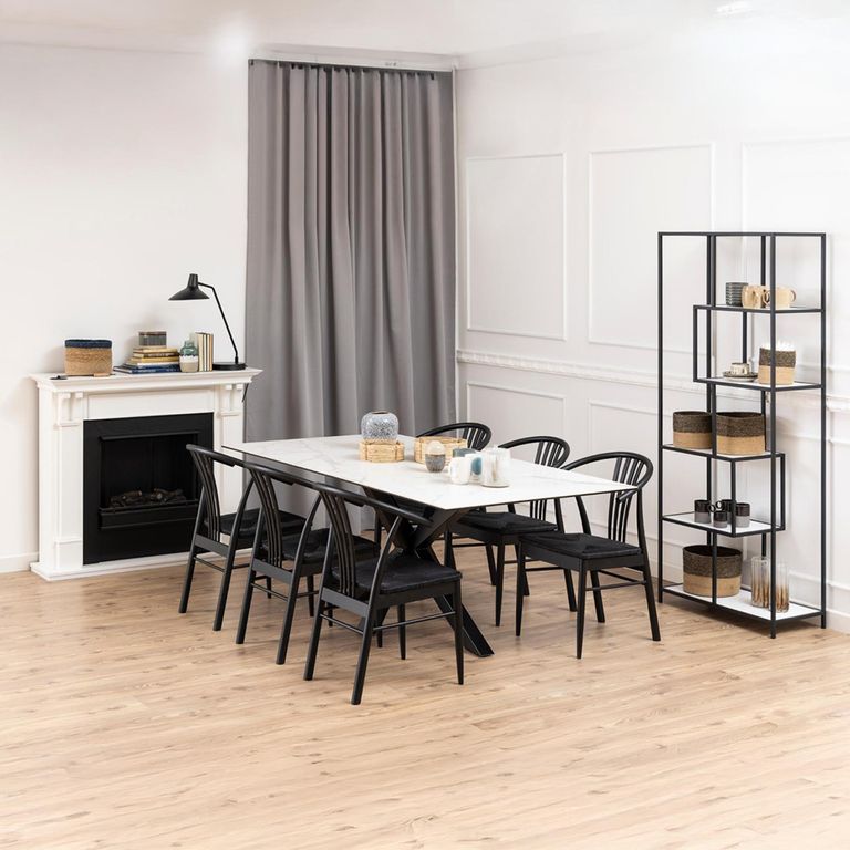 Heaven Round Dining Table - 8 Seater - 200cm - White Ceramic and Black - with Star Legs