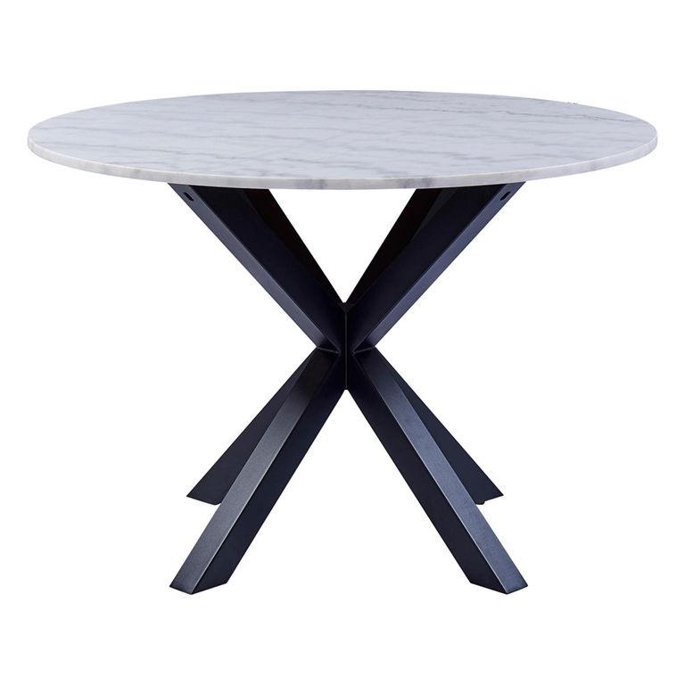 Heaven Round Dining Table - 4 Seater - 110cm - White Marble Effect - with Star Legs