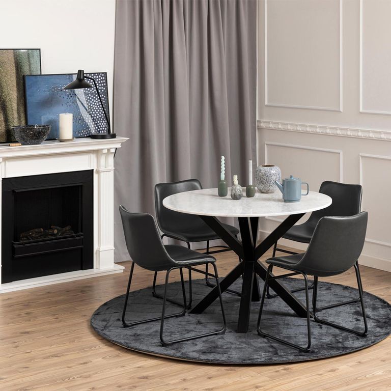 Heaven Round Dining Table - 4 Seater - 110cm - White Marble Effect - with Star Legs