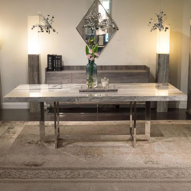 Horizon Dining Table - Marble with Chrome Pedestal Base - Variation Available