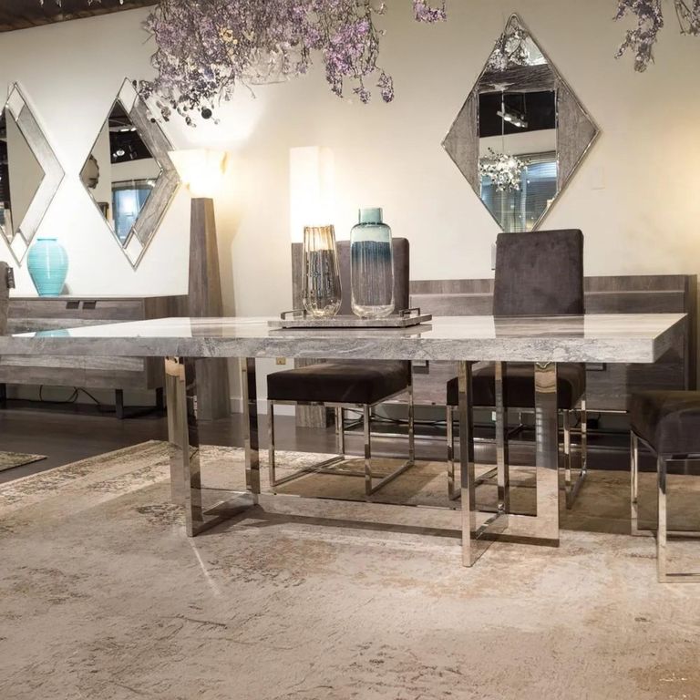 Horizon Dining Table - Marble with Chrome Pedestal Base - Variation Available