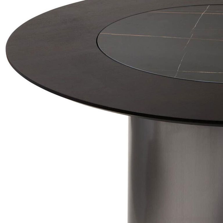 Imperia Dining Table - 4 Seater - 130cm - Round - Black Ceramic and Wood with Lazy Susan