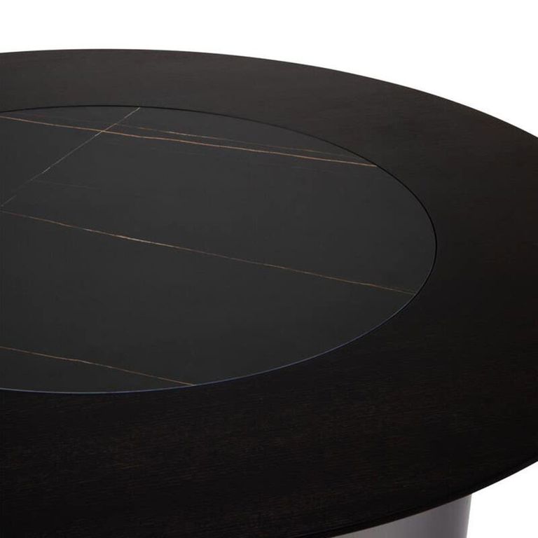 Imperia Dining Table - 4 Seater - 130cm - Round - Black Ceramic and Wood with Lazy Susan