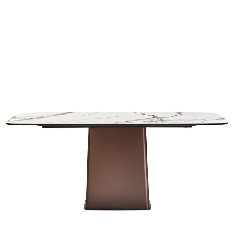 Imperia Dining Table - 6 Seater - 180cm - White Ceramic with Bronze Pedestal