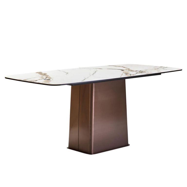 Imperia Dining Table - 6 Seater - 180cm - White Ceramic with Bronze Pedestal