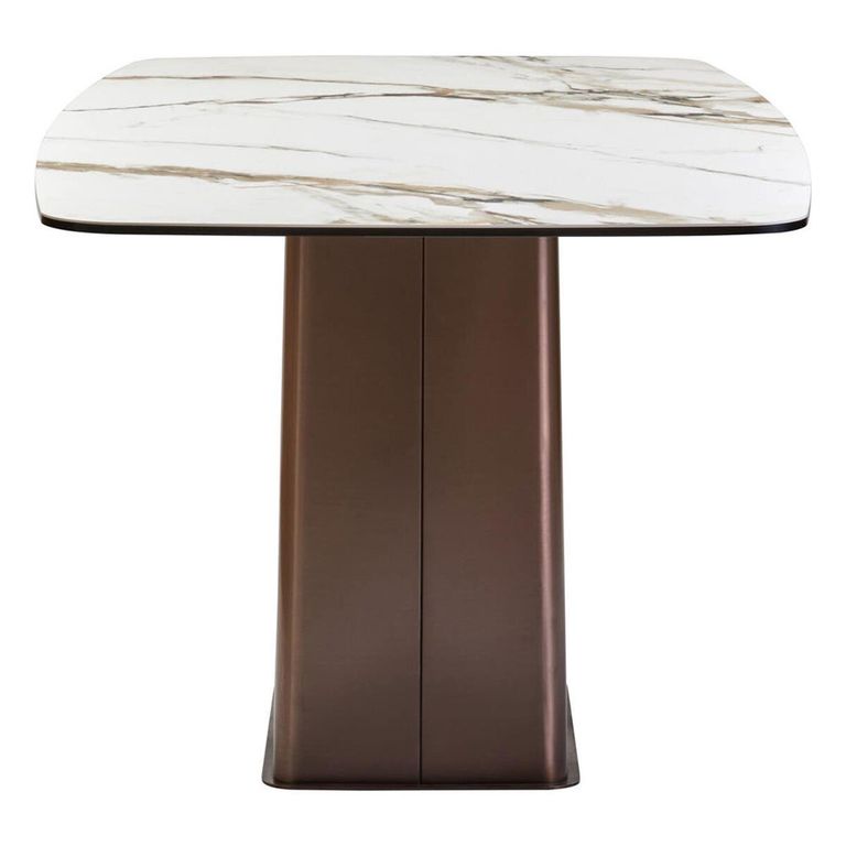 Imperia Dining Table - 6 Seater - 180cm - White Ceramic with Bronze Pedestal