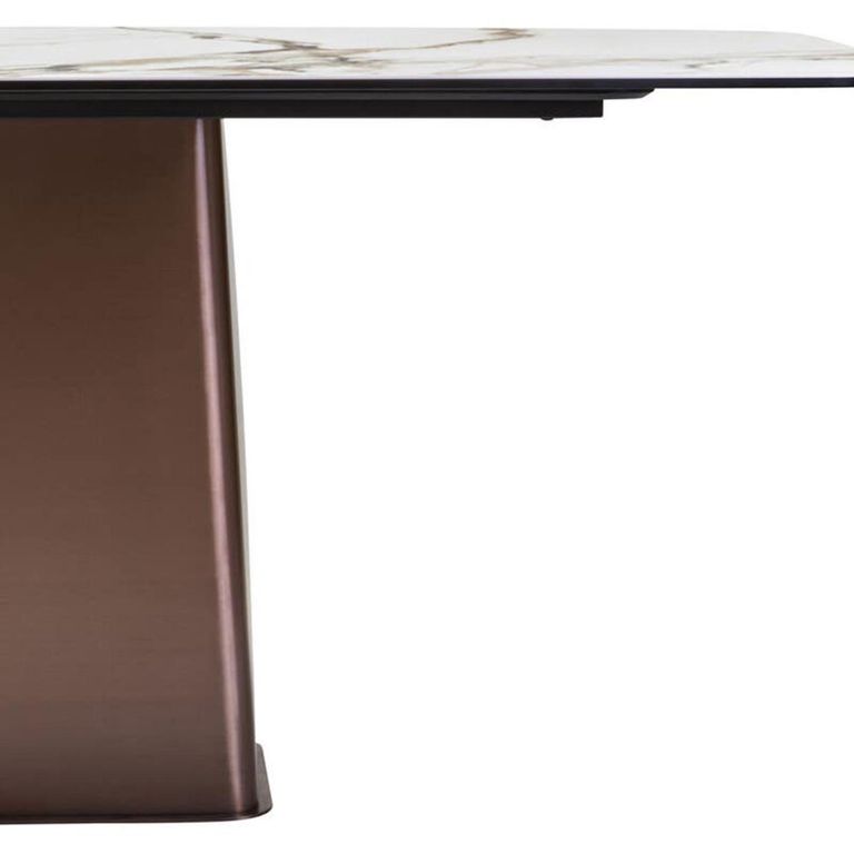 Imperia Dining Table - 6 Seater - 180cm - White Ceramic with Bronze Pedestal