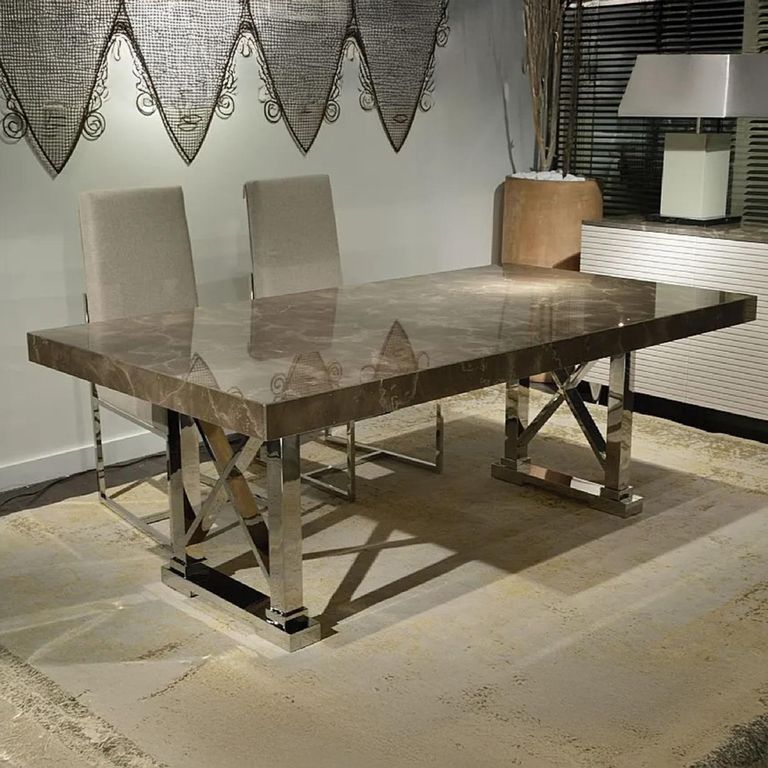 Impero Dining Table - Marble with Stainless Steel Pedestal Base - Variation Available