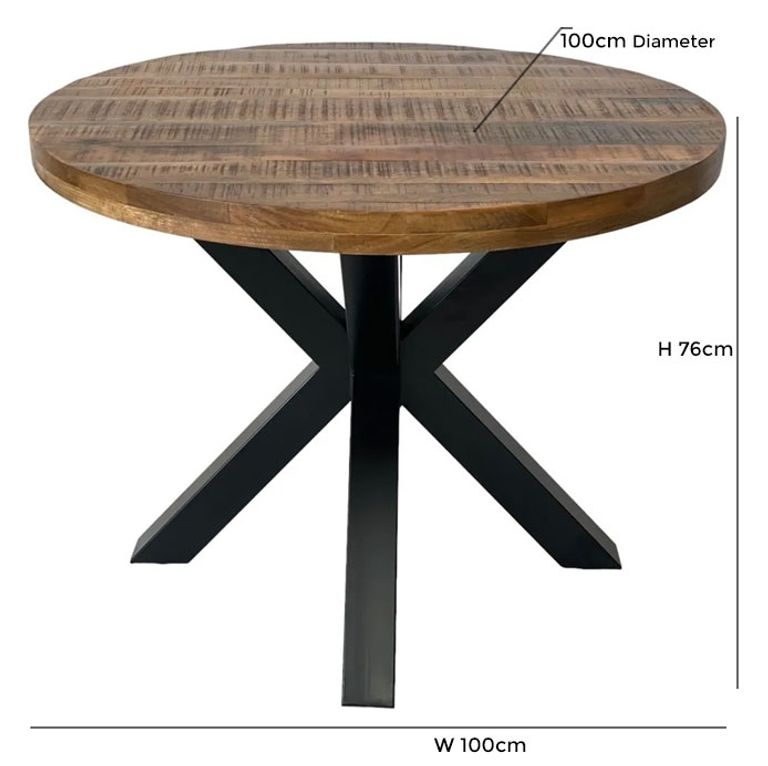 Industrial Mango Wood 2 Seater Round Dining Table with Black Star Legs