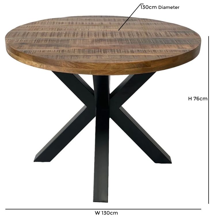 Industrial Mango Wood 4 Seater Round Dining Table with Black Star Legs