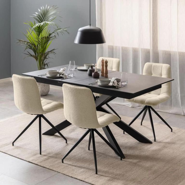 Irwine Extending Dining Table - 6-8 Seater - 168cm-210cm - Black Ceramic - with Star Legs