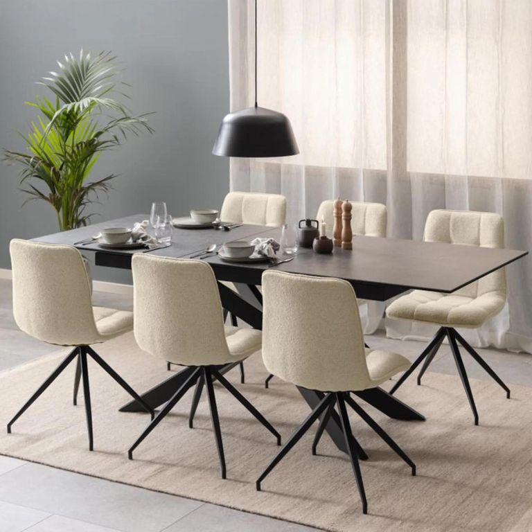 Irwine Extending Dining Table - 6-8 Seater - 168cm-210cm - Black Ceramic - with Star Legs