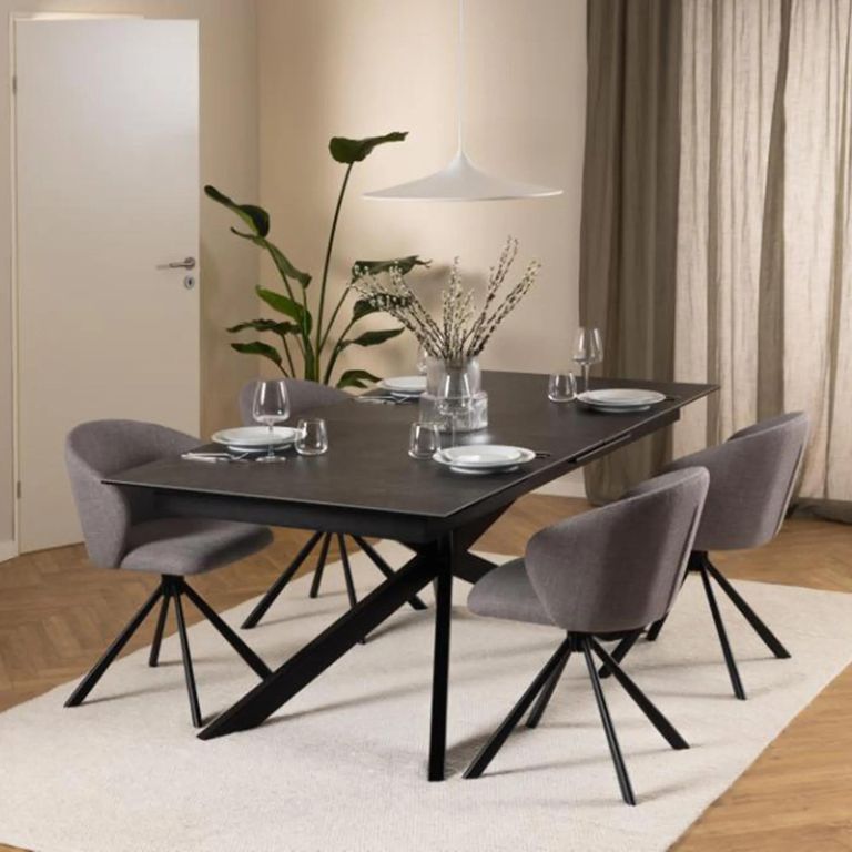 Irwine Extending Dining Table - 8-10 Seater - 200cm-240cm - Black Ceramic - with Star Legs