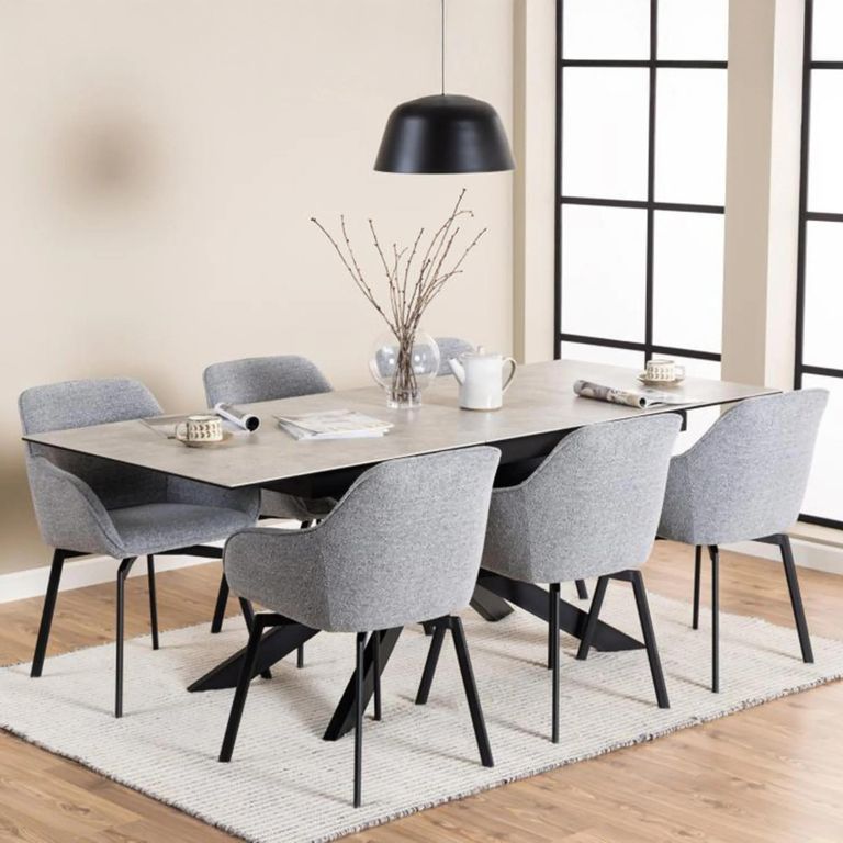 Irwine Extending Dining Table - 6-8 Seater - 168cm-210cm - Grey Ceramic - with Star Legs