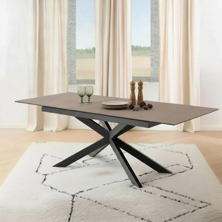 Irwine Extending Dining Table - 6-8 Seater - 168cm-210cm - Rusty Brown Ceramic - with Star Legs