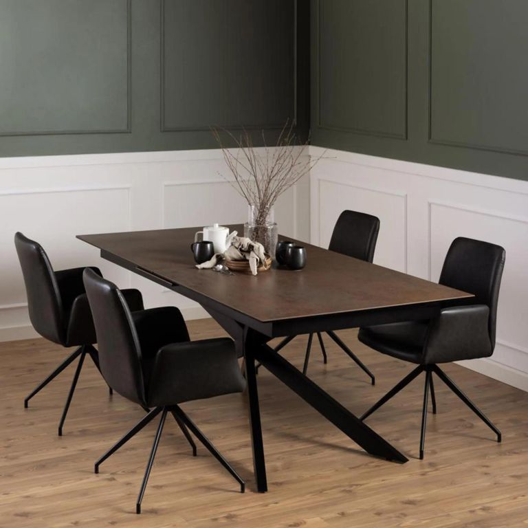 Irwine Extending Dining Table - 8-10 Seater - 200cm-240cm - Rusty Brown Ceramic - with Star Legs