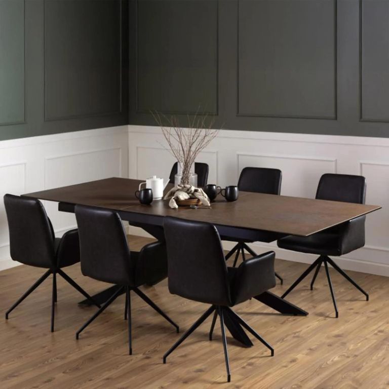 Irwine Extending Dining Table - 8-10 Seater - 200cm-240cm - Rusty Brown Ceramic - with Star Legs