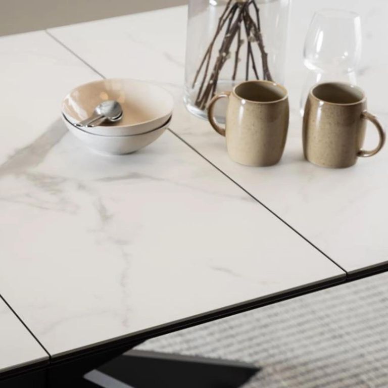 Irwine Extending Dining Table - 6-8 Seater - 168cm-210cm - White Ceramic - with Star Legs