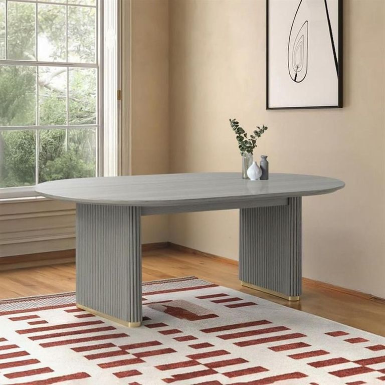 Isabella Grey Oval Fluted Dining Table - 8 Seater - 200cm - White Marble Top