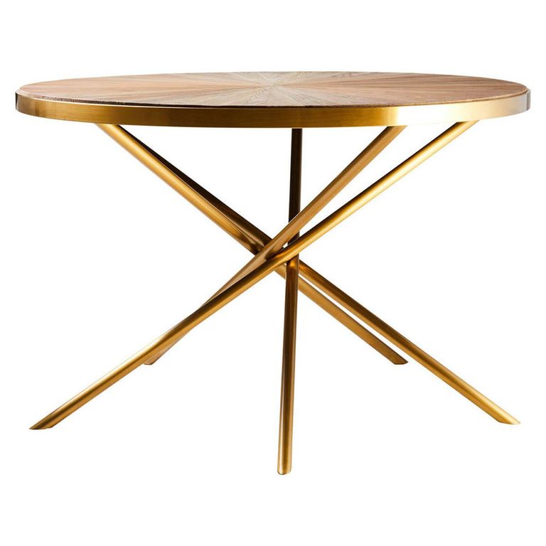 Jana Dining Table - 4 Seater - 120cm - Round - Wood with Gold Metal