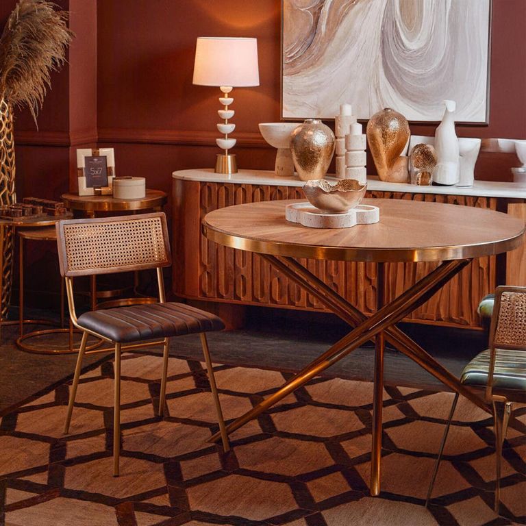 Jana Dining Table - 4 Seater - 120cm - Round - Wood with Gold Metal