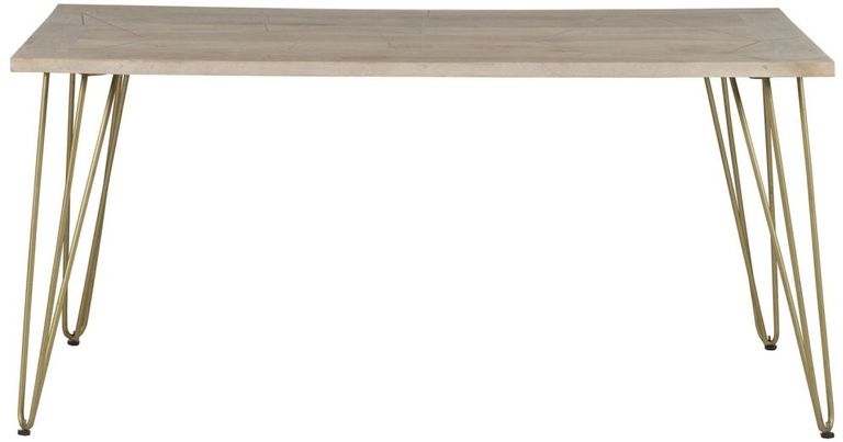 Kaza Light Mango Wood 6 Seater Dining Table - Hairpin Legs with Gold Geometric Inlay