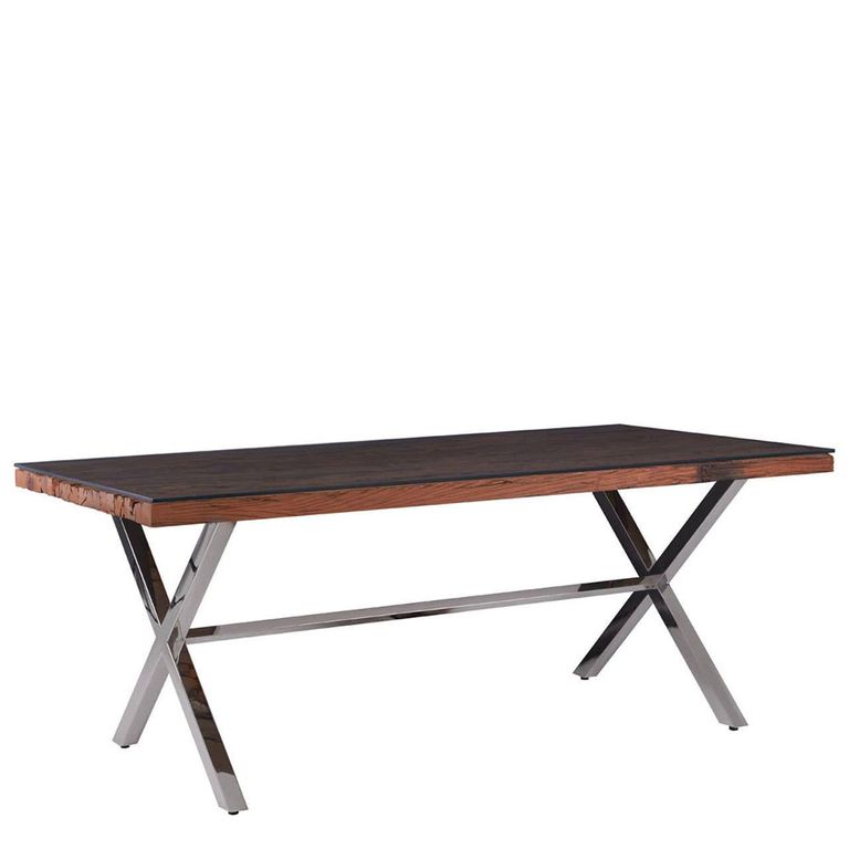 Kerala Dining Table - 8 Seater - 200cm - Clear Glass with Silver Cross Base