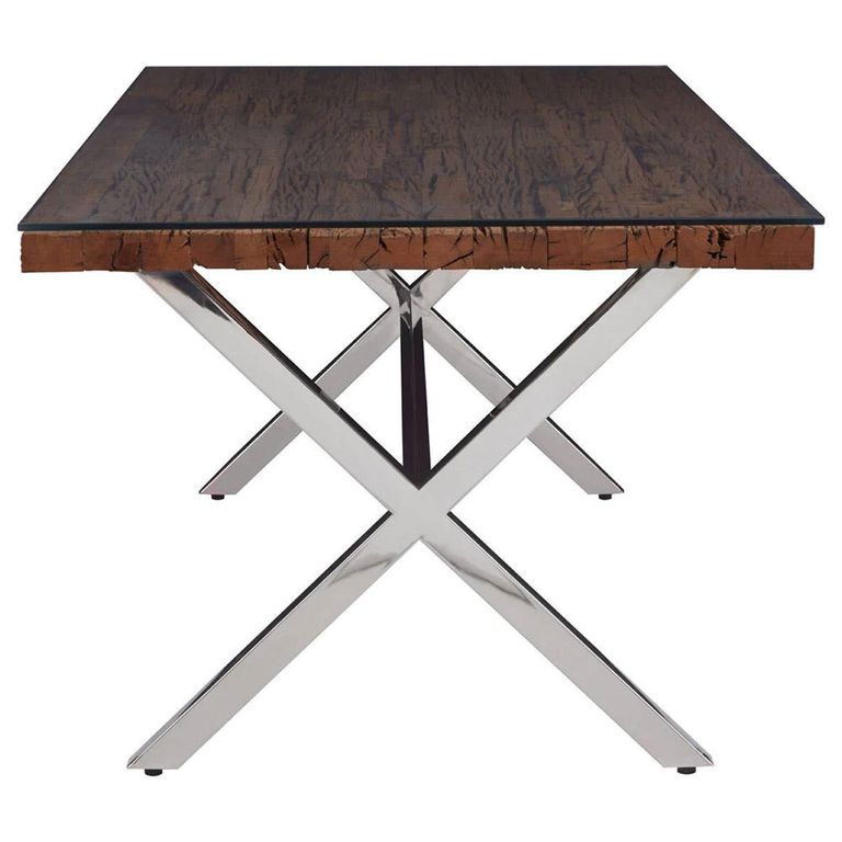 Kerala Dining Table - 8 Seater - 200cm - Clear Glass with Silver Cross Base