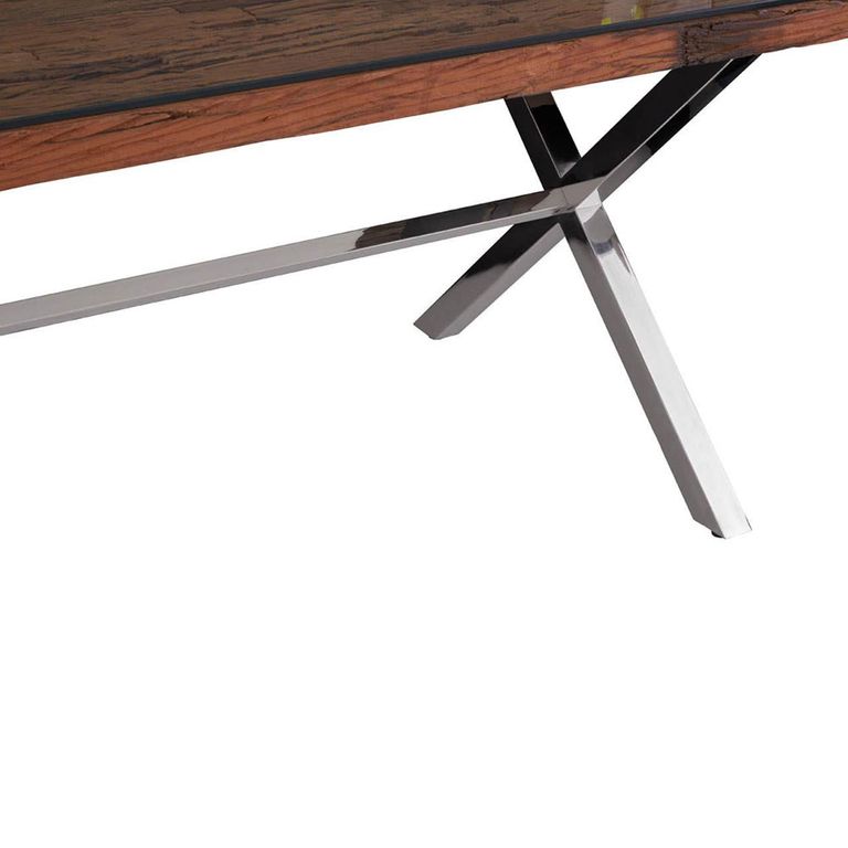 Kerala Dining Table - 8 Seater - 200cm - Clear Glass with Silver Cross Base