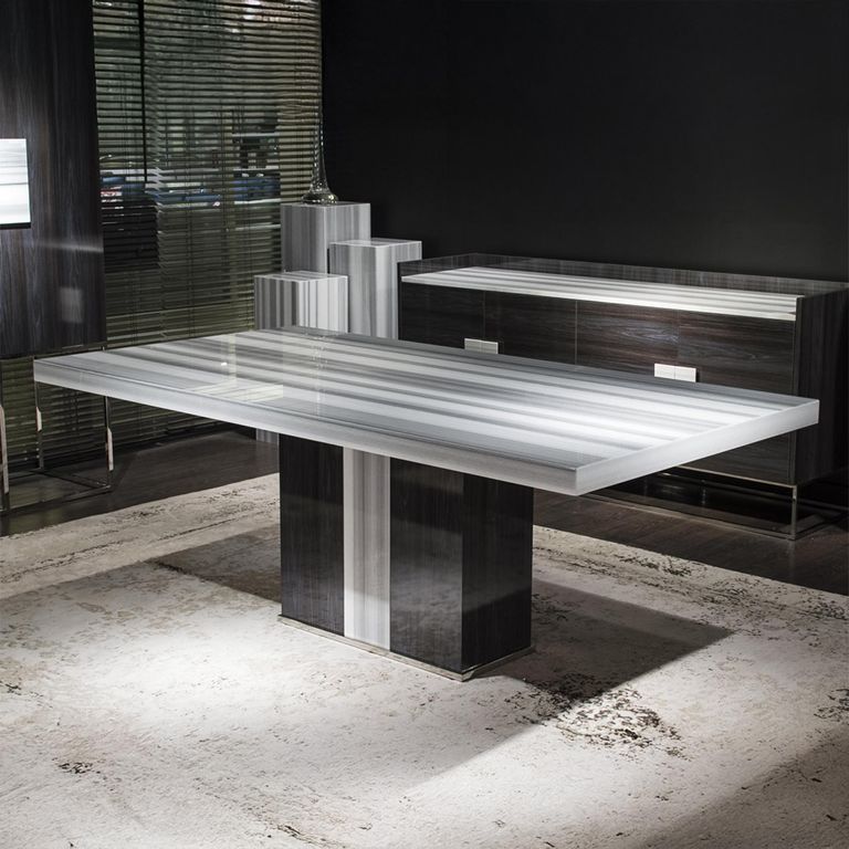 Kyoto Dining Table - Marble with Wooden Pedestal Base - Variation Available