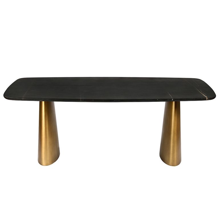 Caldera Dining Table - Black Marble - 8 Seater - Double Pedestal - 200cm