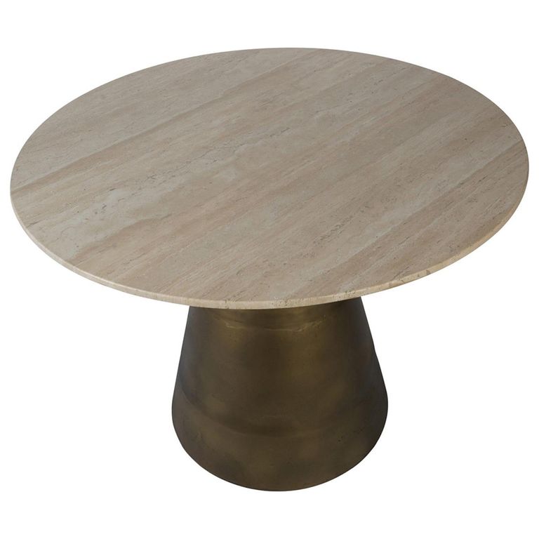 Clifton Dining Table - Travertine Marble - 4 Seater - Round Pedestal - 120cm