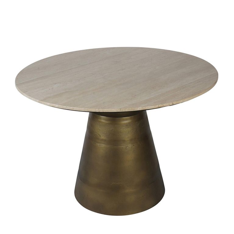 Clifton Dining Table - Travertine Marble - 4 Seater - Round Pedestal - 120cm