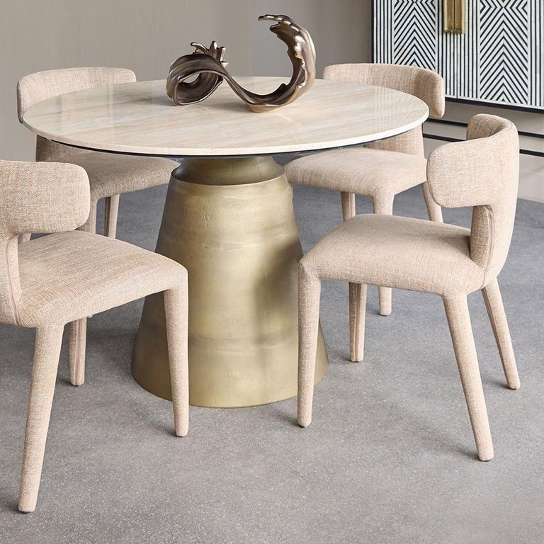 Clifton Dining Table - Travertine Marble - 4 Seater - Round Pedestal - 120cm