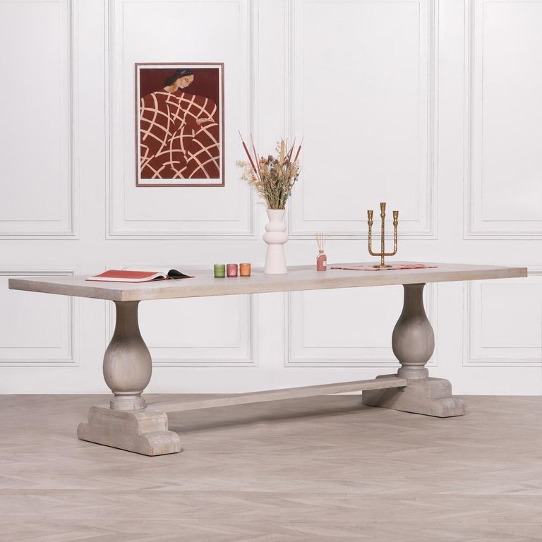 Linda Grey Washed Mango Wood Double Pedestal Dining Table - 12 Seater - 260cm