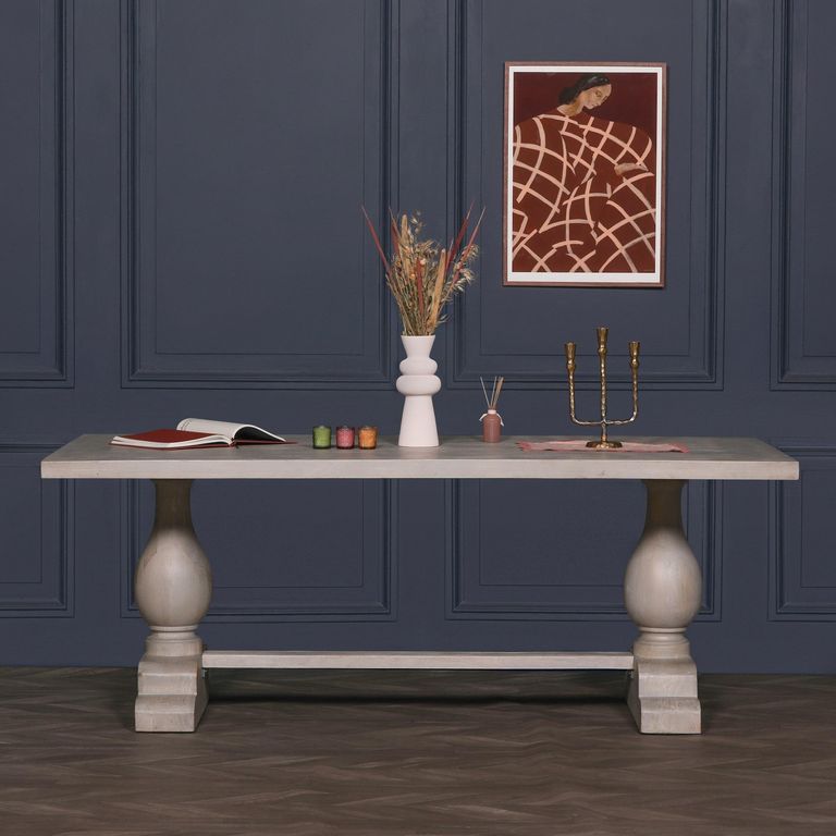 Linda Grey Washed Mango Wood Double Pedestal Dining Table - 8 Seater - 210cm