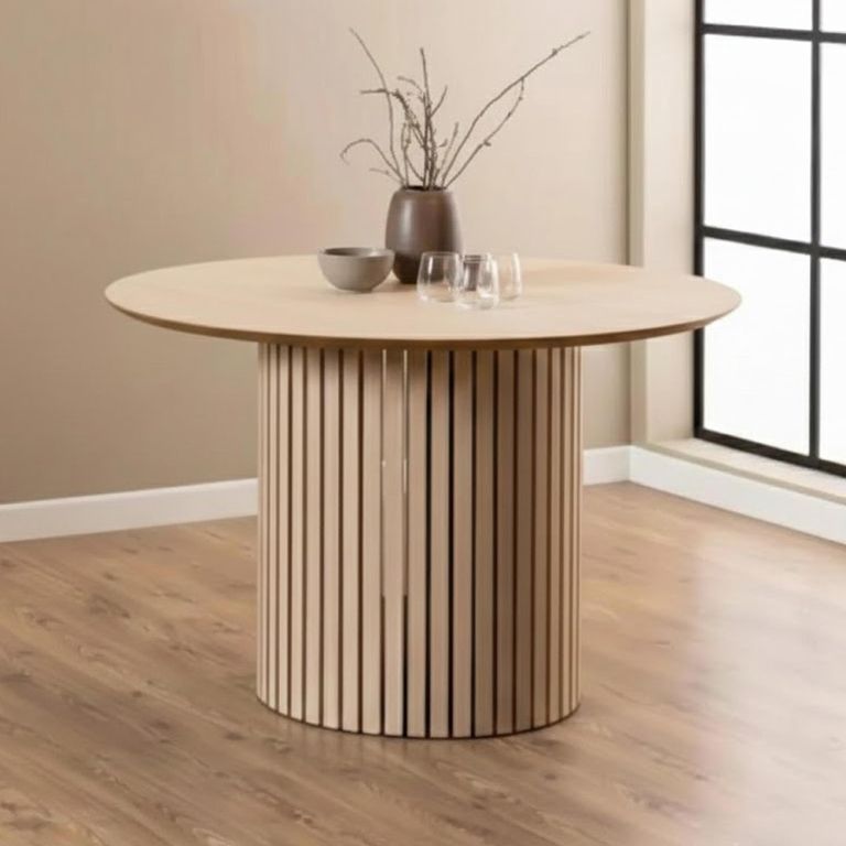 Linley Dining Table - 4 Seater - Round - 120cm - Slatted Pedestal Base - White Oak