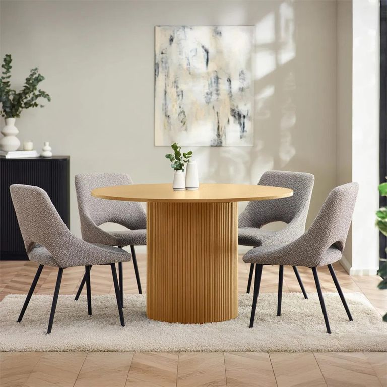 Louis Dining Table - 120cm - 4 Seater - Round Pedestal - Light Oak Effect - Fluted Base