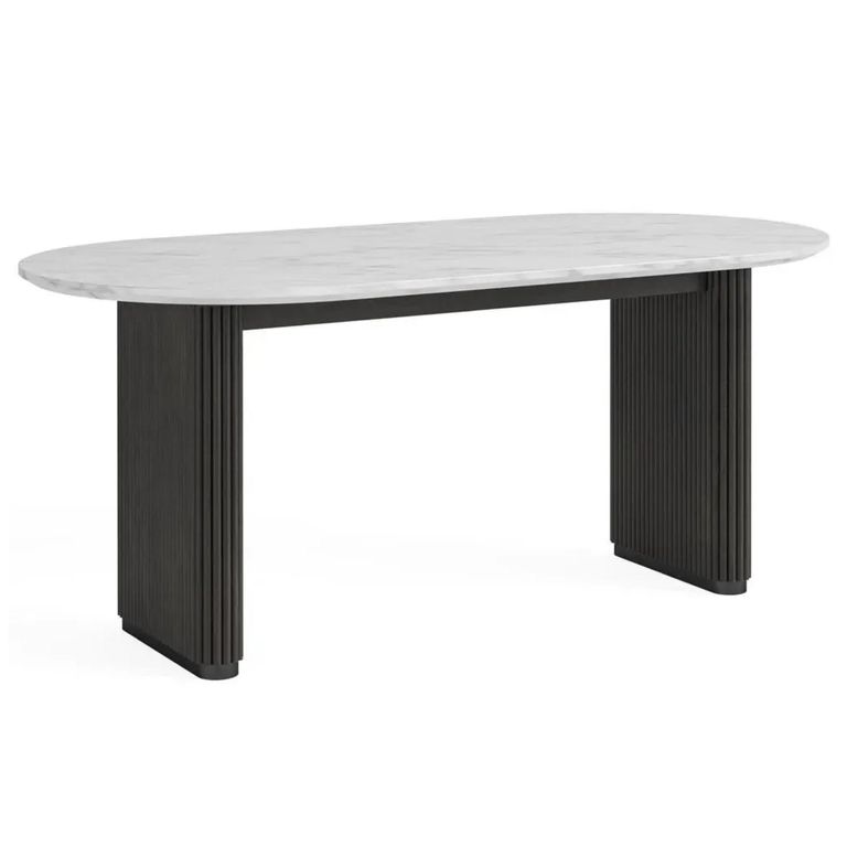 Lucas Black Oval Fluted Dining Table - 6 Seater - 180cm - White Marble Top