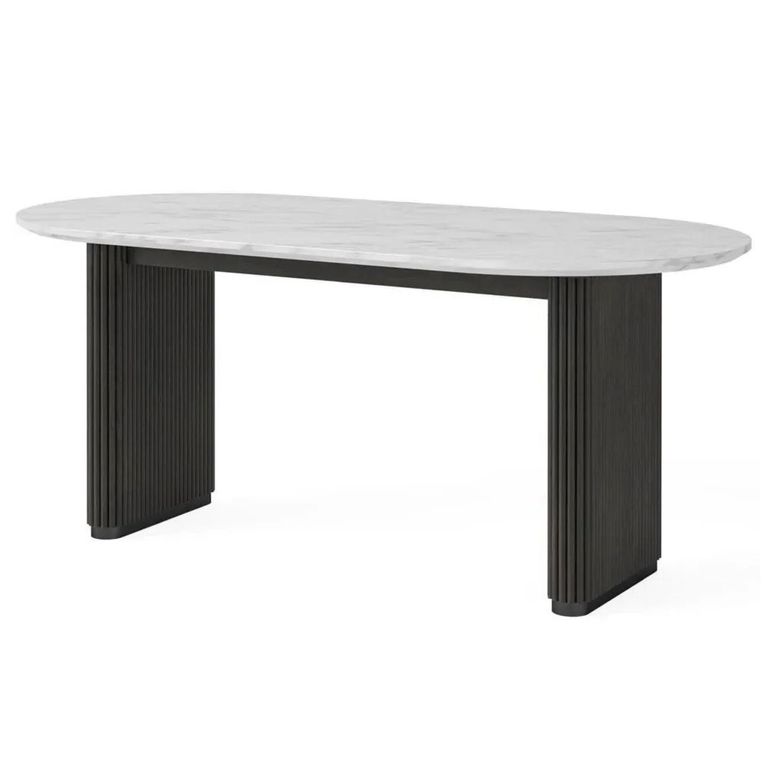 Lucas Black Oval Fluted Dining Table - 6 Seater - 180cm - White Marble Top