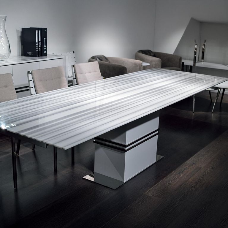 Lugano Dining Table - Marble and Wood with Extending Pedestal Base - Variation Available