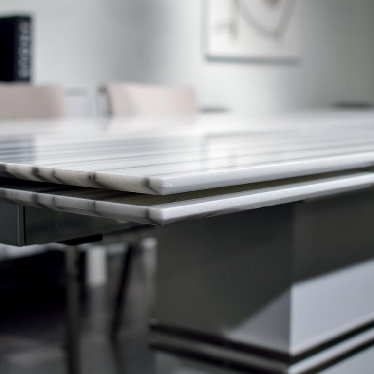 Lugano Dining Table - Marble and Wood with Extending Pedestal Base - Variation Available