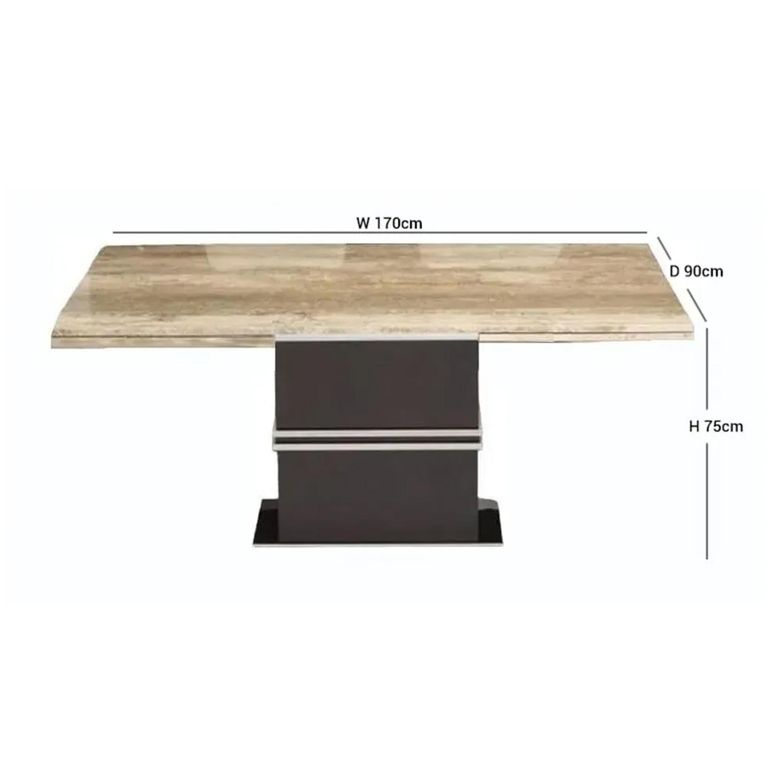 Lugano Dining Table - Marble and Wood with Extending Pedestal Base - Variation Available