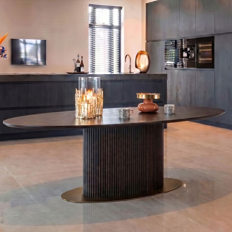 Luxor Brushed Brass Ribbed 10 Seater Oval Pedestal Dining Table